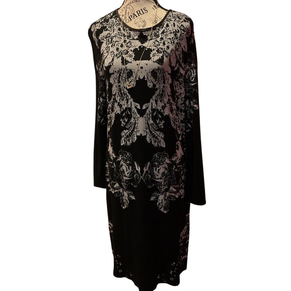 INC Black & Gray Long Sleeve Sheath Sweater Dress - Size 0X